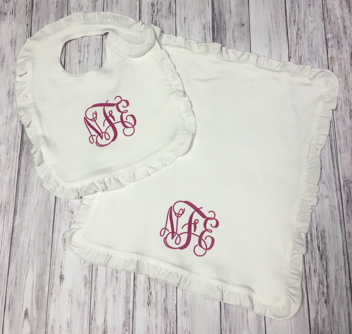 Monogrammed Bib and Burp Cloth Set // Baby Girl Gift // New Etsy