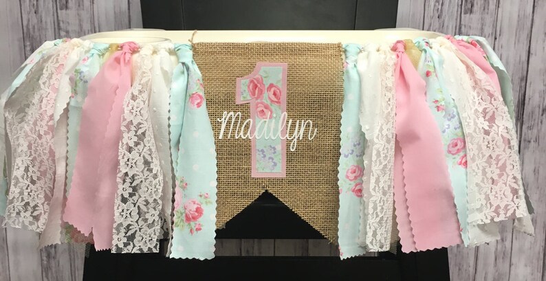 Personalized Highchair Banner Floral Highchair Banner Shabby Chic Highchair Banner Highchair Banner Burlap Highchair Banner