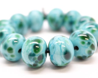 Lampwork Focal Green and Blue Swirl Lampwork Glass Focal Bead Artisan Lampwork Handmade Glass Bead for Jewelry Making