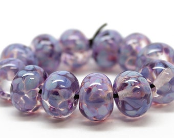 Purple Beads, Purple Lampwork Beads,  Clear and Purple Beads, Purple Frit Beads, Light Purple Bead Set, Purple Beads, Kathys Bead Shop
