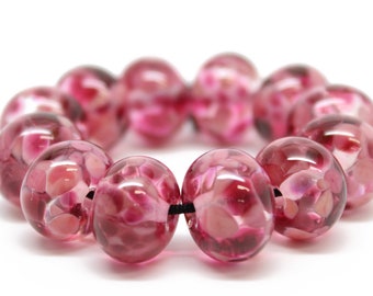 Pink Glass Beads, Pink Lampwork Beads, Pink Beads, Pink Lampwork Beads, Pink Frit Beads, Clear & Pink Beads, Poppy Pink