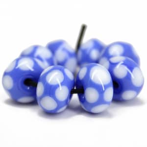 French Blue and White Polka Dot Lampwork Beads for Jewelry Makers and Crafters