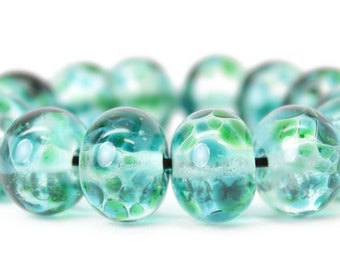 Blue Green Beads, Blue Green Frit Beads, Green Lampwork Beads,  Ocean Beads, Blue Green Lampwork Beads, Kathys Bead Shop, Artisan Lampwork