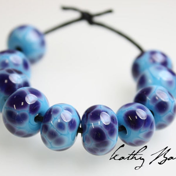 Blue Purple Frit Beads-Blue Purple Lampwork Beads-Purple Bead Sets-Purple Lampwork-Kathy Bankston