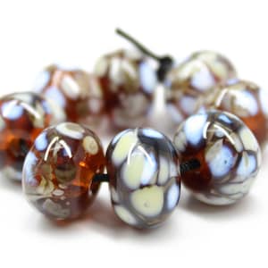 Beige and Brown Lampwork Glass Beads, Summer Fall Jewelry Supplies