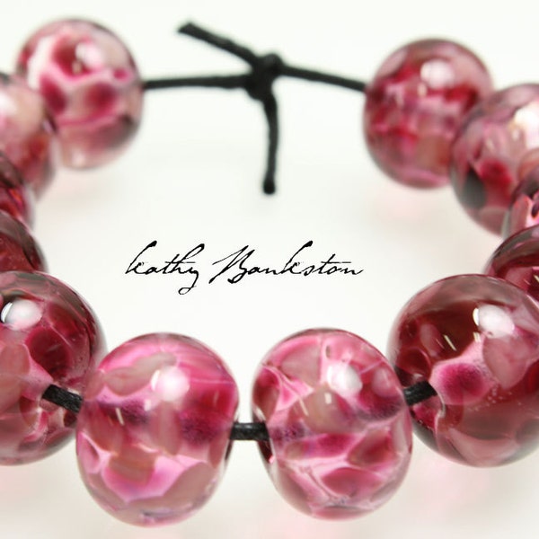 Pink Glass Beads, Pink Lampwork Beads, Small Pink Beads, Pink Lampwork Beads, Pink Frit Beads, Dark Pink Beads,Kathys Bead Shop