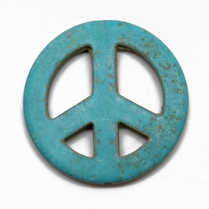 One Aqua Blue Resin Peace Sign Bead, 35mm Hippie Peace Love Beads
