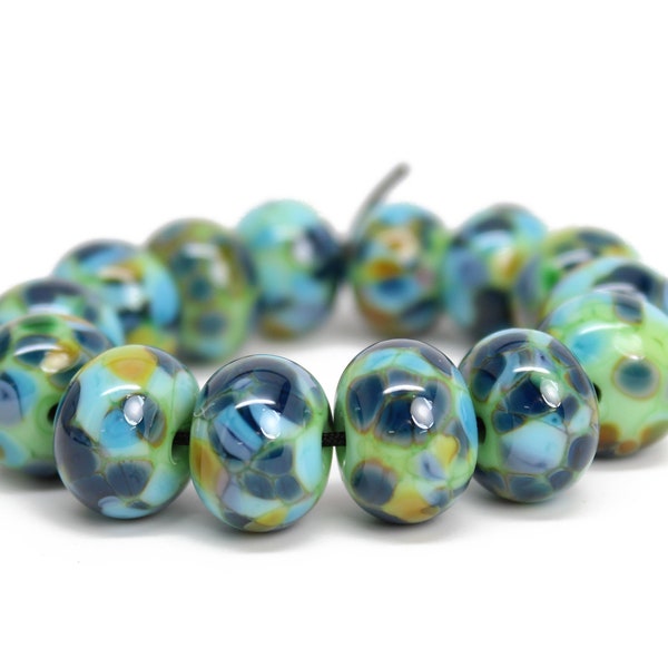 Blue Green Beads, Multi Color Teal Beads, Green Lampwork Beads,  Artisan Lampwork