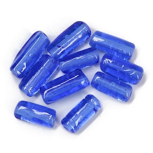 Translucent Blue Glass Tube Beads, Long Cylindrical Rod Beads for Jewelry and Crafters