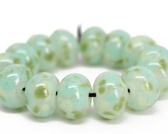 Pastel Green Lampwork Beads, Multi Color Pale Mint Glass Beads, Beads for Jewelry, Artisan Lampwork, Green Beads