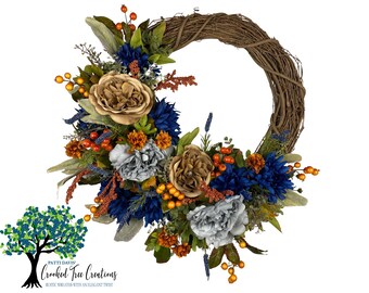 Fall mum wreath, Fall Door Decor, memorial gift, nursing home gift