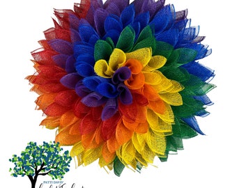 Rainbow Spiral Dahlia Wreath for Front Door, Summer Flower Wreath, tie dye decor, spring wreath, LGBTQIA pride month