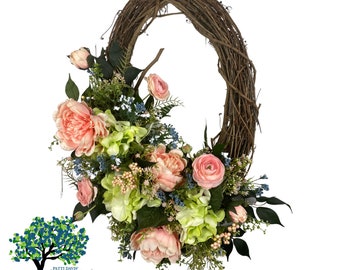 Spring oval grapevine wreath, Summer Porch Decor, Teacher gift