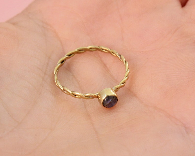 Labradorite Ring Wife Mothers Day Gift Birthstone Ring Brass Ring Gemstone Ring Minimalist Jewelry Women Golden Ring Twisted Ring