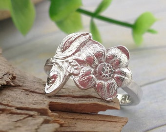 Upcycled Sterling Silverware Jewelry Custom size. Dainty Nature inspired floral ring Flower SPOON RING