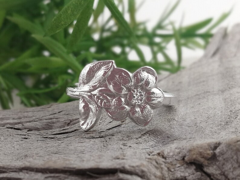 Upcycled Sterling Silverware Jewelry Custom size. Dainty Nature inspired floral ring Flower SPOON RING
