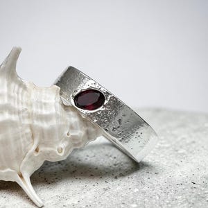 Chunky Orgainic Silver Sand Cast Ring. Lab Grown Ruby Ring,  July Birthstone.
