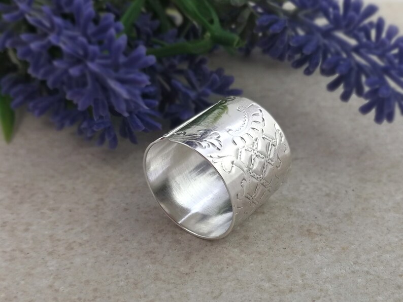 ART NOUVEAU Wide Band Tube ring Open Cigar band ring Upcycled Edwardian Silverware jewelry Sterling silver Cuff ring Size 9 14.