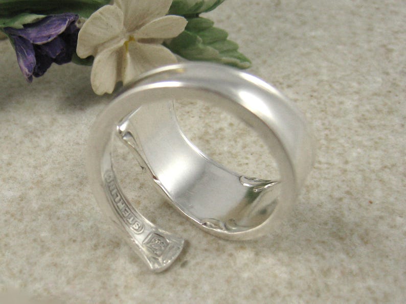 Custom size. Silverware jewelry as 5th anniversary gift Bypass Wrap around ring Sterling Silver SPOON RING