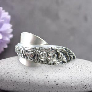 Double Finger Silver Spoon Ring. Contemporary Two Finger Ring with Vintager Art Nouveau Design. Upcycled Silverware Jewelry. Size 8 3/4.