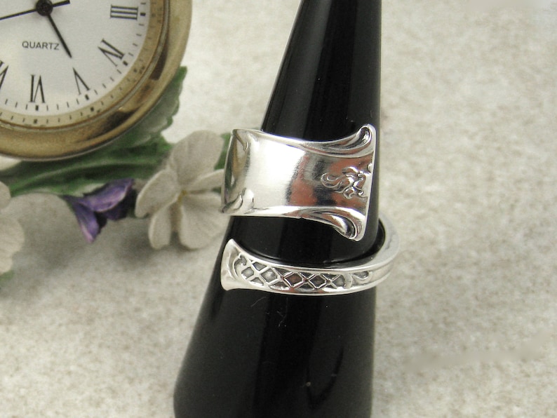 Custom size. Silverware jewelry as 5th anniversary gift Bypass Wrap around ring Sterling Silver SPOON RING