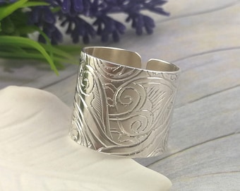 Open Cuff Ring. Silverware Jewelry. Recycled Open Band Tube Ring. Thumb Rings for Women. Custom size.