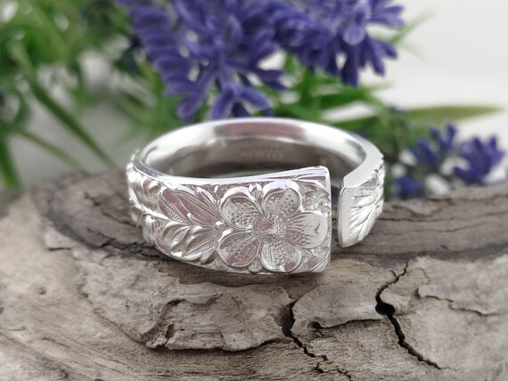 Upcycled Sterling Silverware Jewelry Custom size. Dainty Nature inspired floral ring Flower SPOON RING
