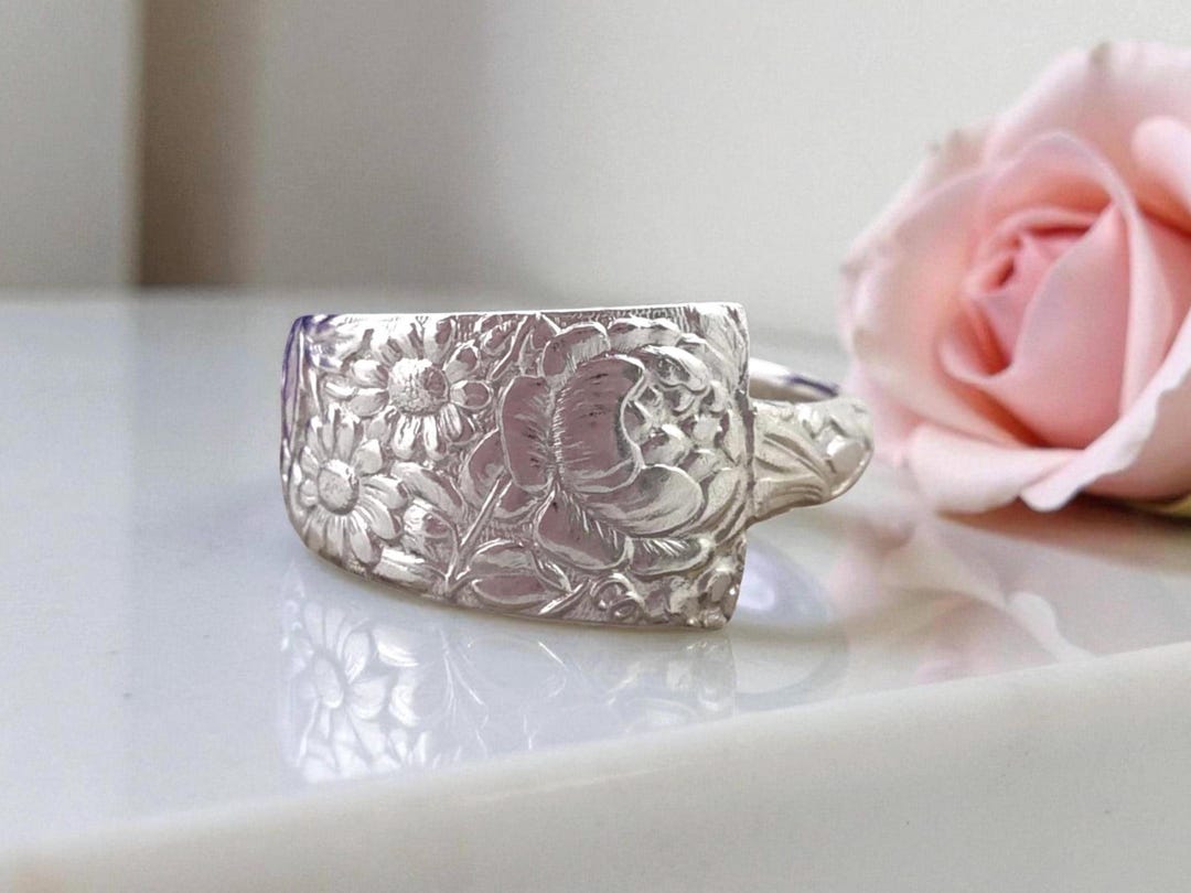 Sterling Silver Floral Spoon Ring, Silverware Jewelry With Rose / Daisy ...