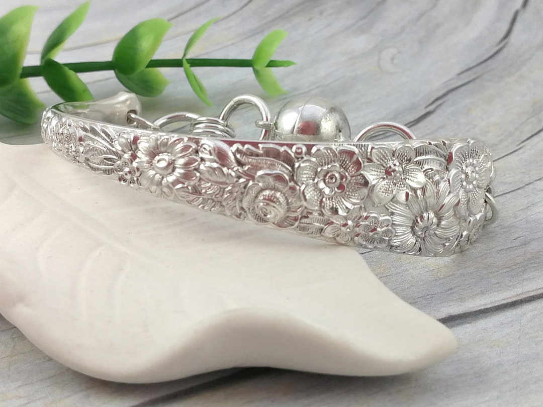 Sterling Silver SPOON BRACELET. Floral Solid Silver Bangle. Etsy Australia