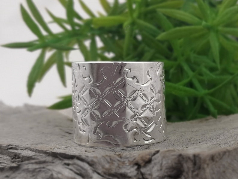 ART NOUVEAU Wide Band Tube ring Open Cigar band ring Upcycled Edwardian Silverware jewelry Sterling silver Cuff ring Size 9 14.