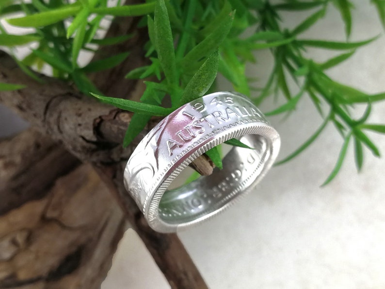 Wattle Emu Thumb Ring Men or Women Sterling Silver COIN RING Australian 1945 Florin Custom Size. Kangaroo