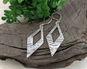 RHOMBUS EARRINGS. Silverware Jewelry. Unique Hoop Earrings, Upcycled from a Solid Silver Vintage Serving Platter.