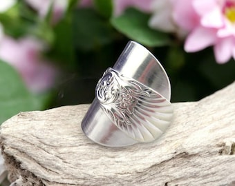 Sterling Silver Spoon Ring. Art Nouveau Wide Band Full Wrap Around Ring. Silverware Jewelry.