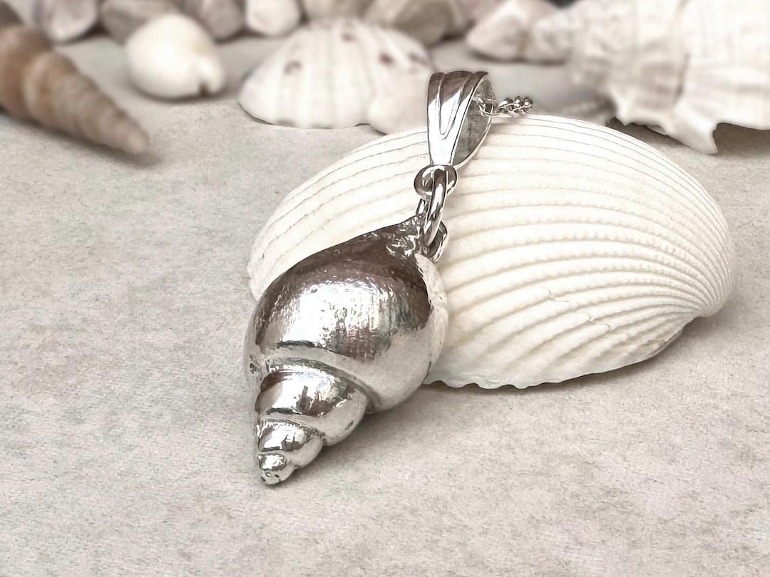 Chunky Sterling Silver Shell Pendant / Necklace. Sand Cast Periwinkle ...