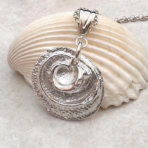 Ocean Inspired Organic Pendant. Sterling Silver Sand Cast Operculum Shell Pendant, Optional Chain.