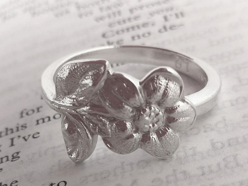 Upcycled Sterling Silverware Jewelry Custom size. Dainty Nature inspired floral ring Flower SPOON RING