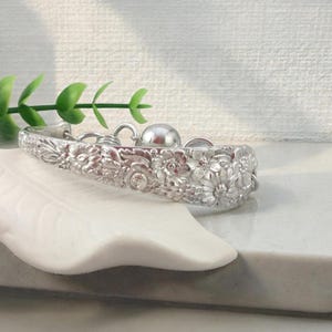 Sterling Silver Spoon Bracelet. Floral Solid Silver Bangle. Upcycled Vintage Silverware Jewelry. Something Old & New for Bride.