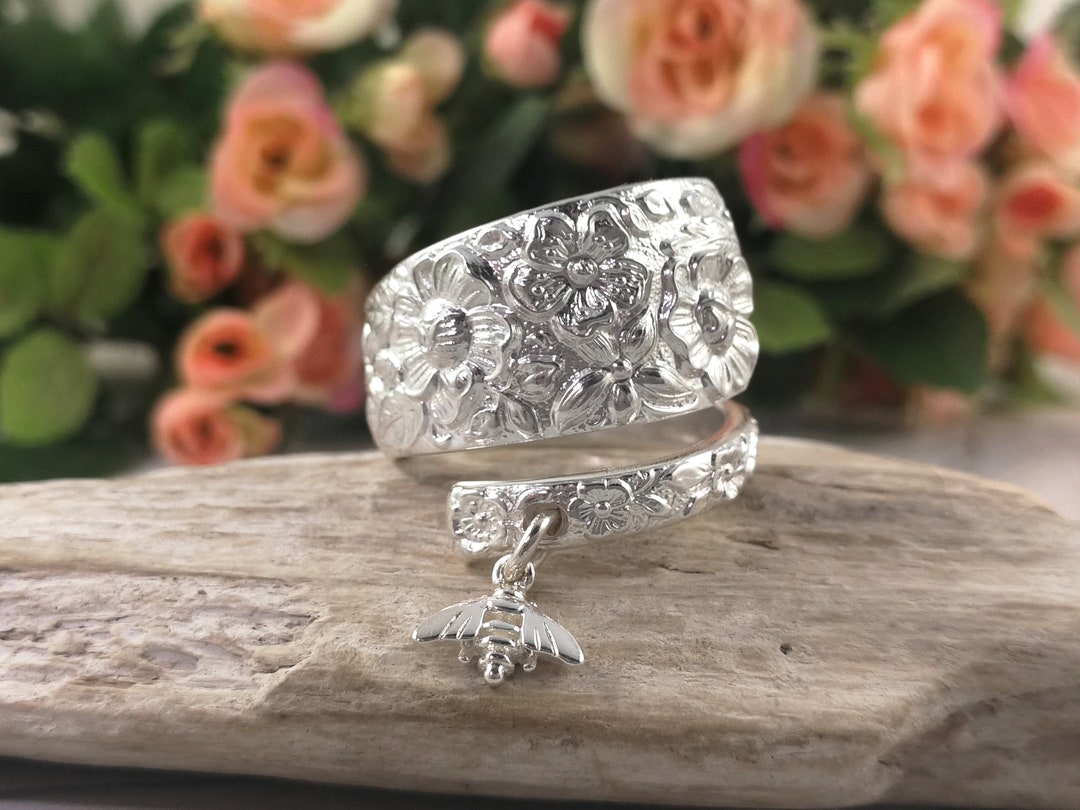 Sterling Silver Honey Bee Ring. Botanical Wrap Around Spoon Ring With ...