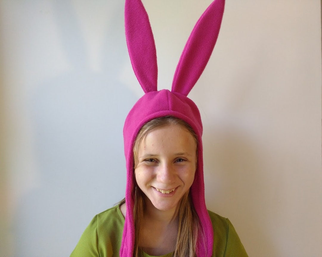 New Pink Rabbit Ear Beanies Women Louise Belcher Whimsical Handmade Knitted  Hats Fashion Party Mask Balaclava Warm Winter Hat