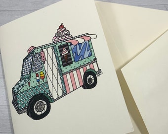 Ice Cream Stationery Set - Set of 8 Blank Inside Card Set - Ice Cream Truck Summer notecards