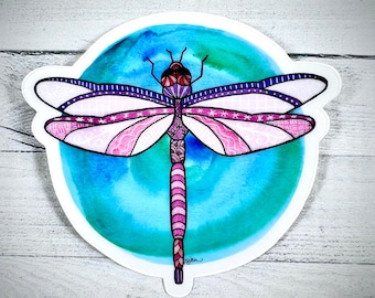 Dragonfly Sticker - Dragonfly Decal - Original Dragonfly Illustration Sticker - Waterproof UV protected dishwasher safe clear sticker