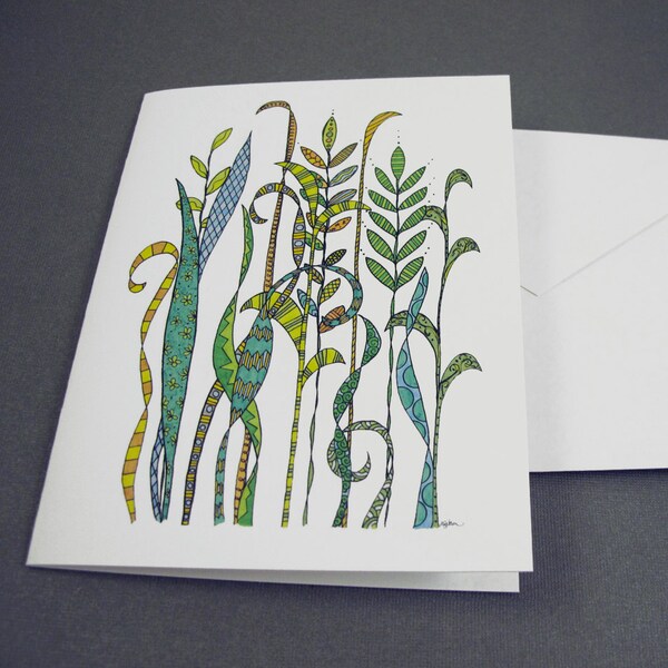 Summer Grass Stationery Set - Set of 8 Blank Inside Card Set - Notecards