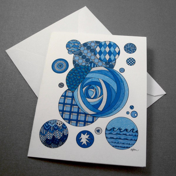 Bubbles Stationery Set - Set of 8 Blank Inside Card Set - Blue