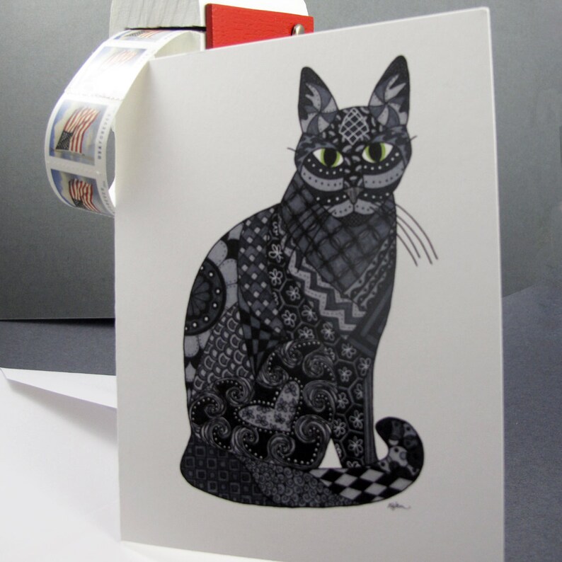 Black Cat Halloween notecards Set of 8 Blank Inside Card Set Black Cat Stationery Set