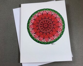 Watermelon Mandala Stationery Set - Set of 8 Blank Inside Card Set - Watermelon Mandala Notecards