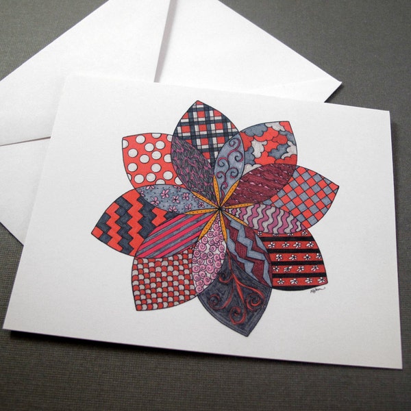 Flower Mendala Stationery Set - Set of 8 Blank Inside Card Set - Pink Flower Notecards