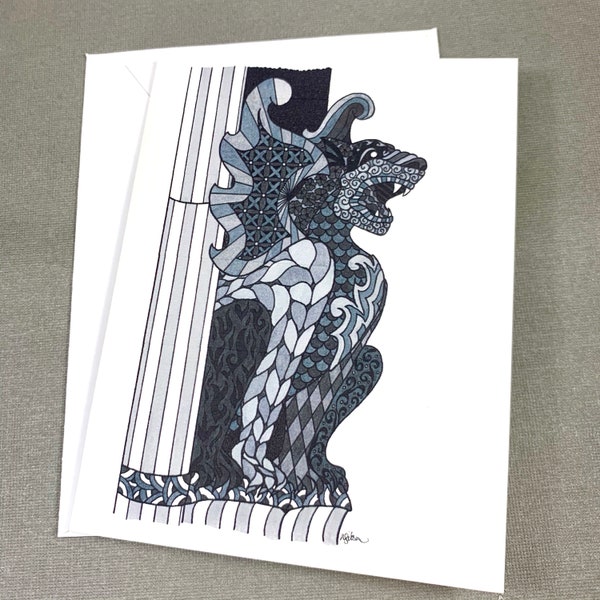 Gargoyle Stationery Set - Set of 8 Blank Inside Card Set - Gothic Gargoyle - Winged Panther Halloween Goth Notecards