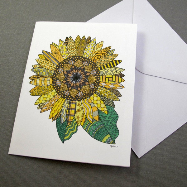 Sunflower Mendala Stationery Set - Set of 8 Blank Inside Card Set