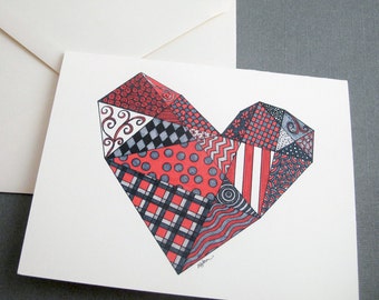 Heart Stationery Set - Set of 8 Blank Inside Card Set - Geometric Heart Valentines