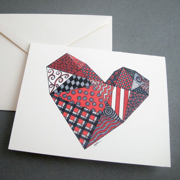 Heart Stationery Set - Set of 8 Blank Inside Card Set - Geometric Heart Valentines